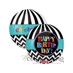 Orbz Dancing Lines Happy Birthday 17" x 18" Printed Foil Balloon
