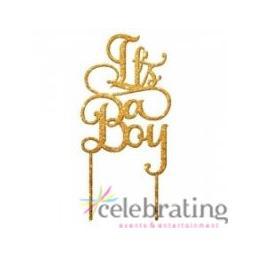 It's A Boy Glitter Gold Acrylic Cake Toppers